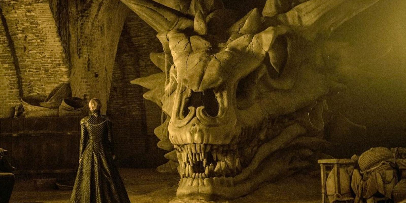 Cersei (Lena Headey) looks at Balerion's skull