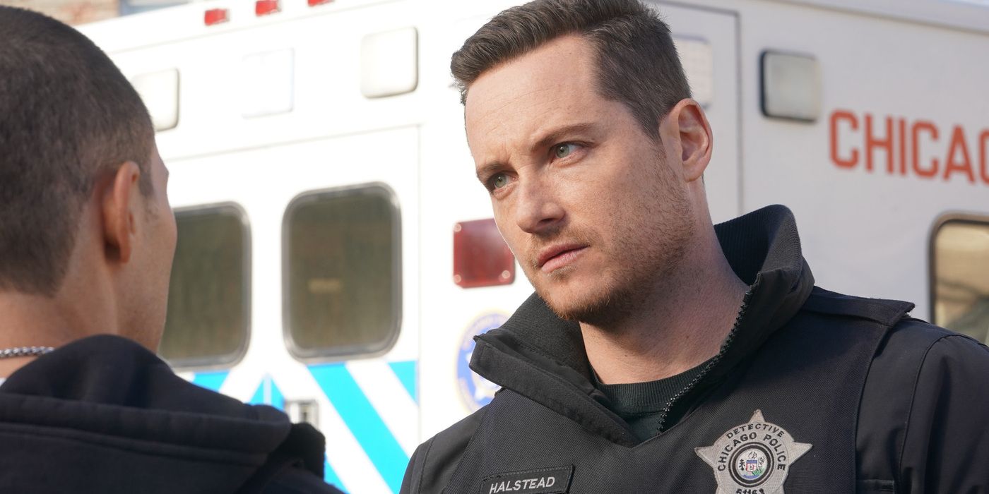 Jay Halstead looks at Dante Torres in front of an ambulance on Chicago PD