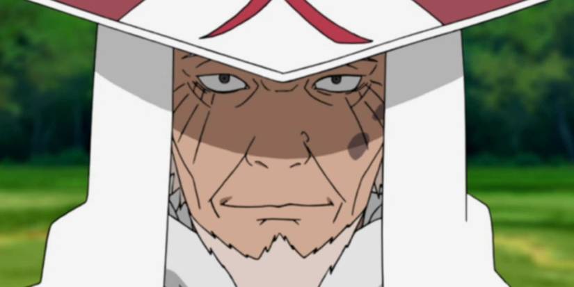 Hiruzen Sarutobi, the Third Hokage, with a mysterious smile in Naruto