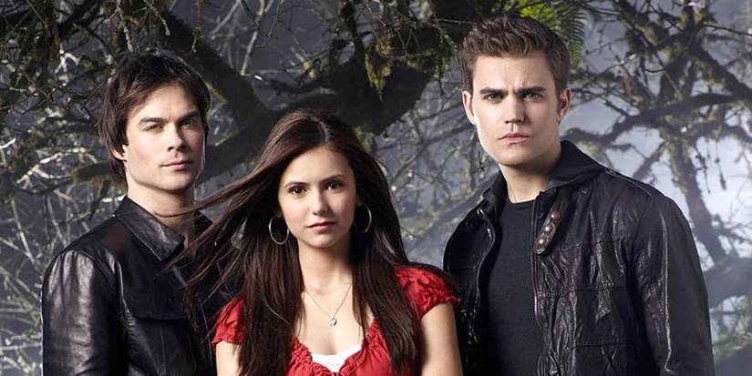 Elena Gilbert with Stefan and Damon Salvatore are a love triangle in vampire newspapers