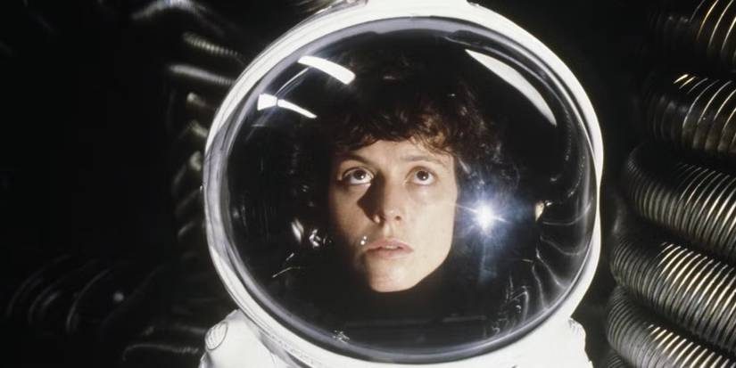 Ellen Ripley (Sigourney Weaver) wears the space suit in Alien.