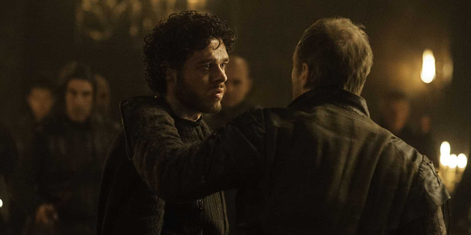Roose Bolton prepares to stab Robb Stark (Richard Madden) in Game of Thrones.