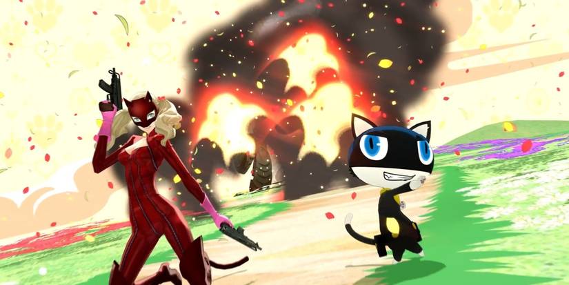 Ann with Morgana hitting a pose in Persona 5 Royal.
