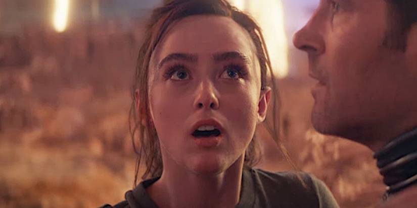 Kathryn Newton as Cassie Lang looking shocked next to Scott Lang