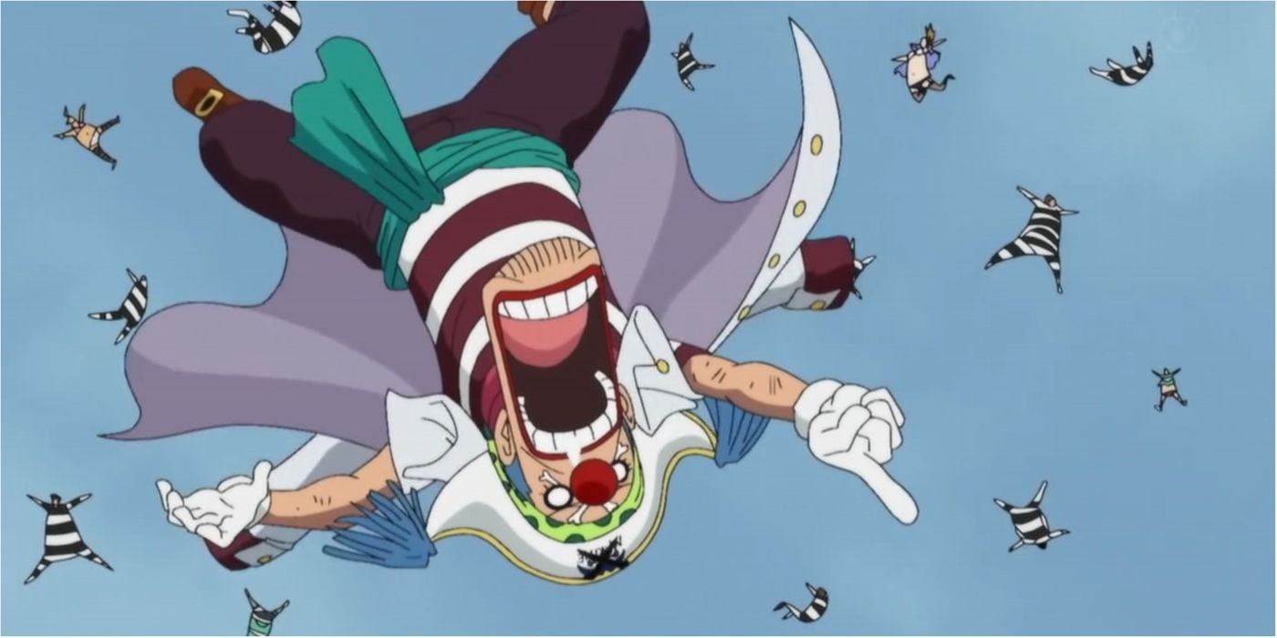 Buggy the clown is defeated by Luffy in One Piece.