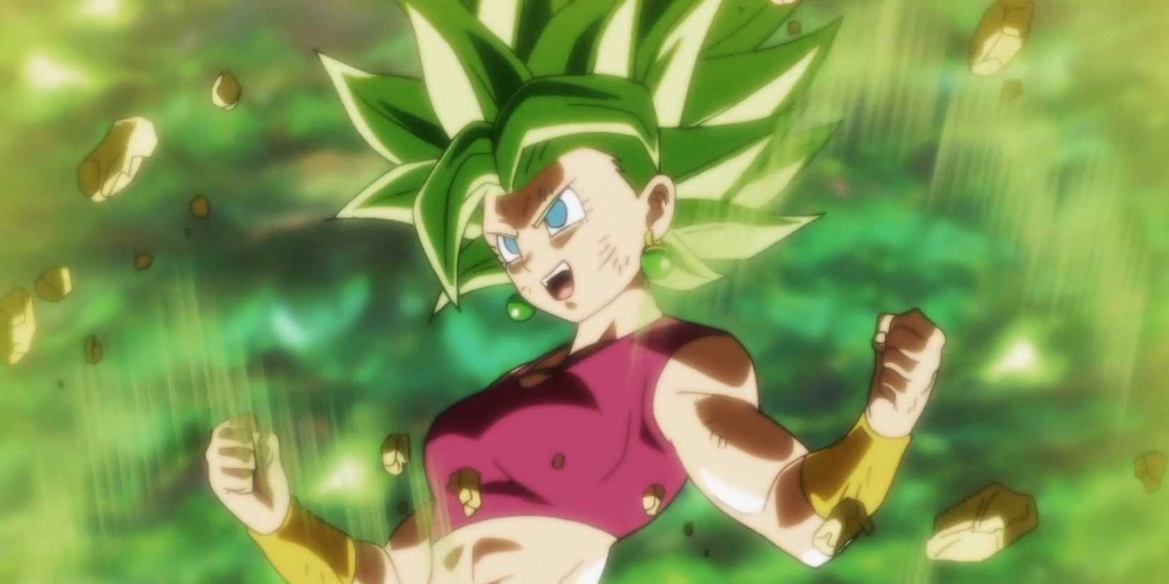 Super Saiyan Kefla begins to power up in Dragon Ball Super.