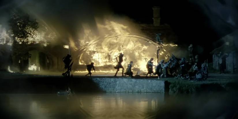 Frodo witnessing the Scouring of the Shire in Galadriel's mirror in Peter Jackson's Fellowship of the Ring.