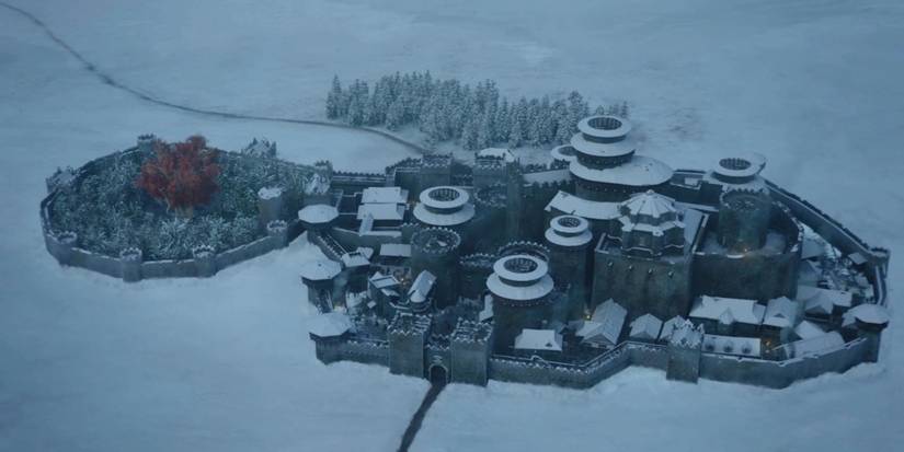 Winterfell during winter in the opening credits of Game of Thrones.