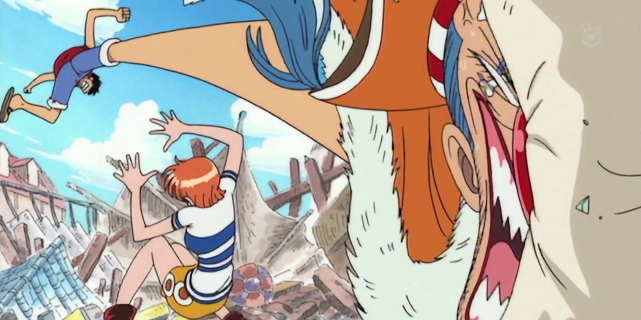 One Piece: Monkey D. Luffy kicks Buggy The Clown in the face