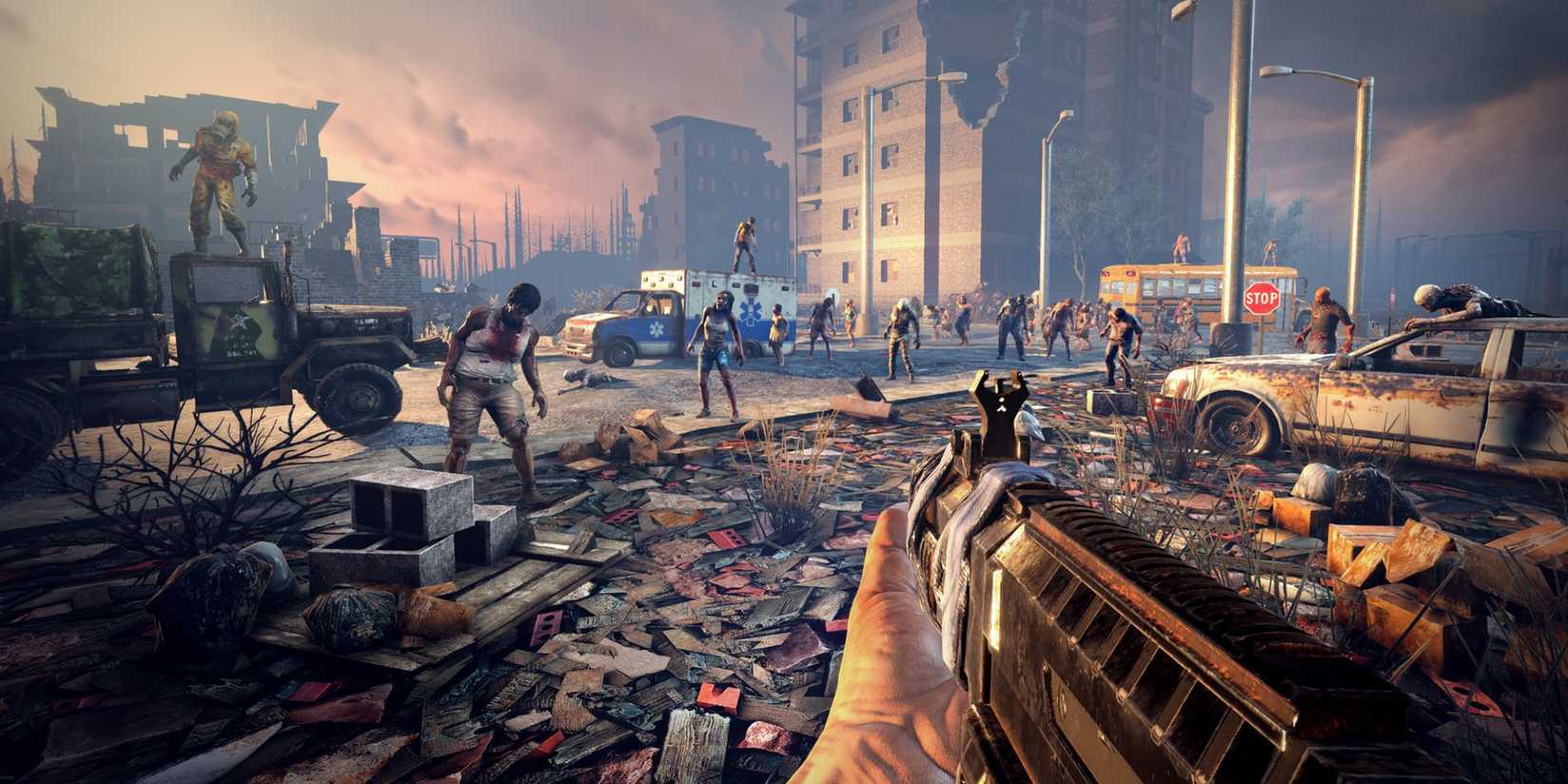 7 days to die player pointing weapon at zombies