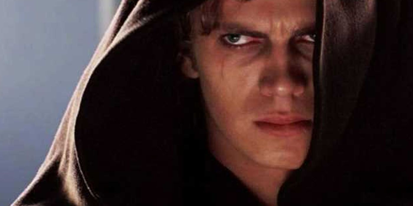 Anakin Skywalker (Hayden Christensen) glowers in Jedi robes with his scar prominently visible