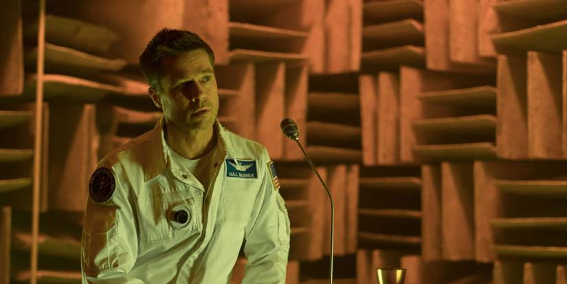 Brad Pitt giving a speech in Ad Astra