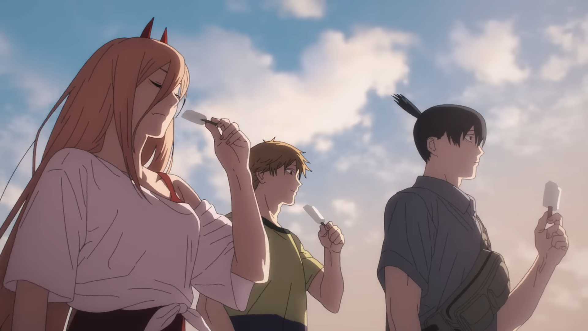 Denji, Aki và Power ăn kem que trong Chainsaw Man.