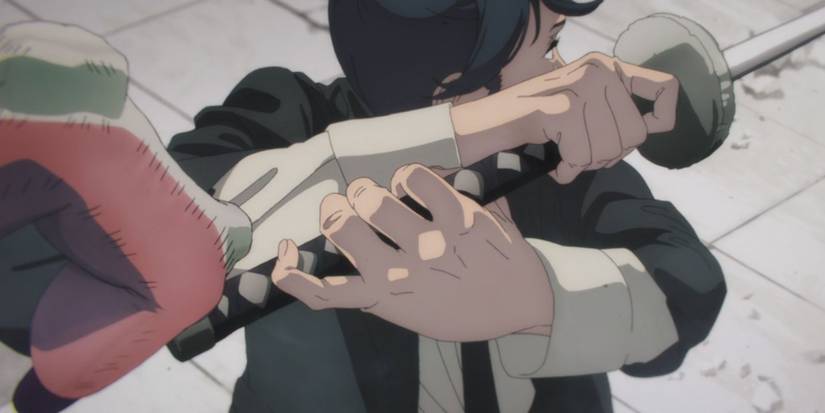 Aki Hayakawa uses the Curse Devil spike against Katana Man in Chainsaw Man.