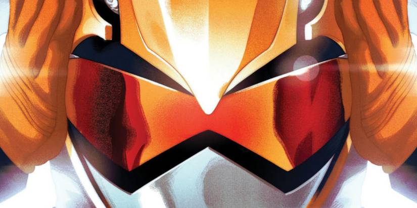 The helmet of the Orange Power Ranger Tyler Rinker, a Make-A-Wish Ranger