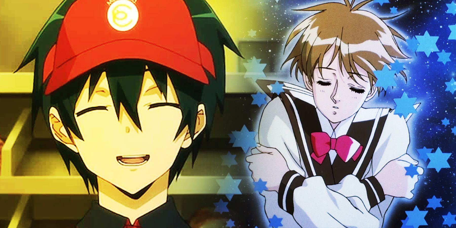 A split image of The Devil is a Part Timer and Visions of Escaflowne