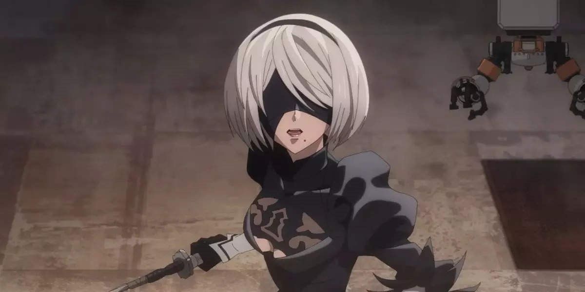 2B parece chocada no anime NierR: Automata Ver1.1A.