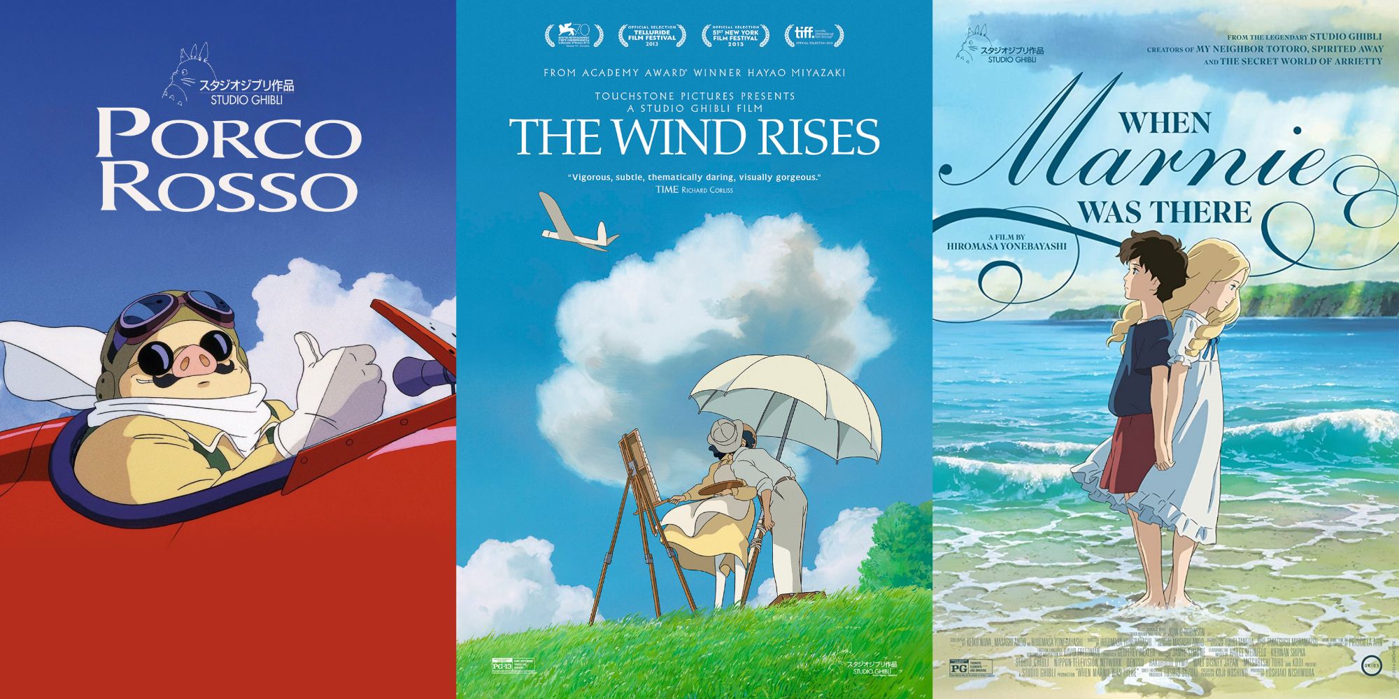 Cartazes dos filmes do Studio Ghibli Porco Rosso, The Wind Rises e When Marnie Was There