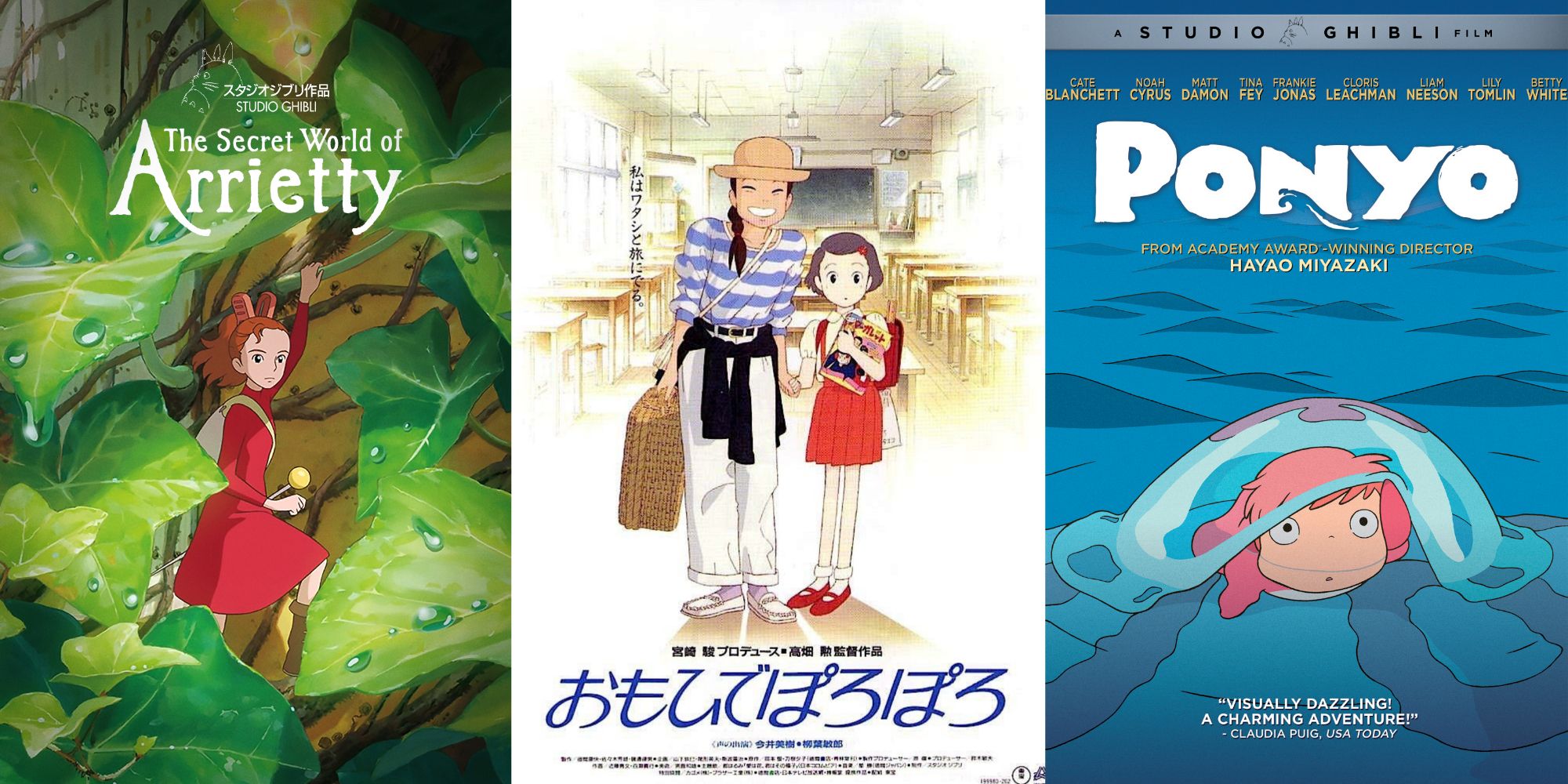 Posters do filme Studio Ghibli de The Secret World of Arrietty, Only Yesterday e Ponyo