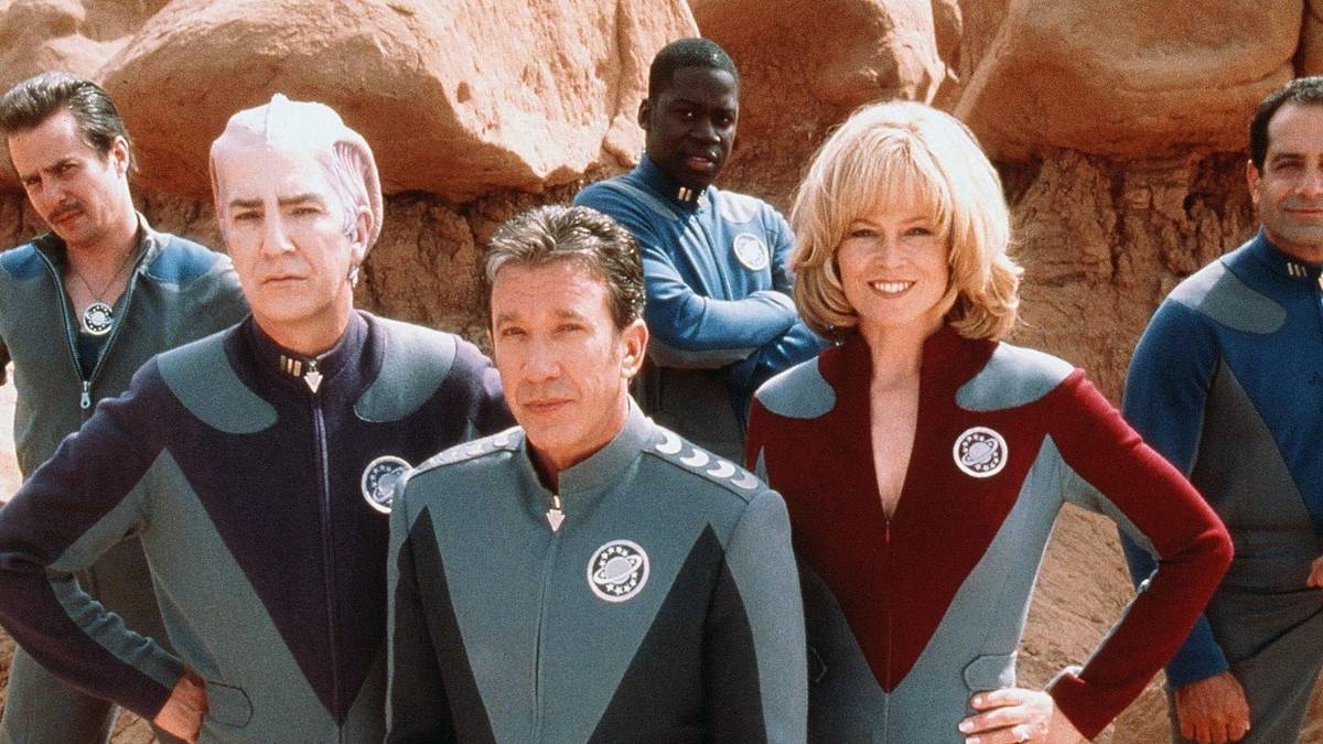 The cast of Galaxy Quest prepare for a mission in Galaxy Quest.