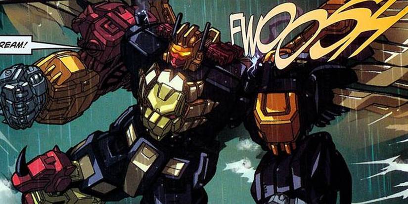 Predaking, which is a combination of different predacons, is screaming in Transformers.