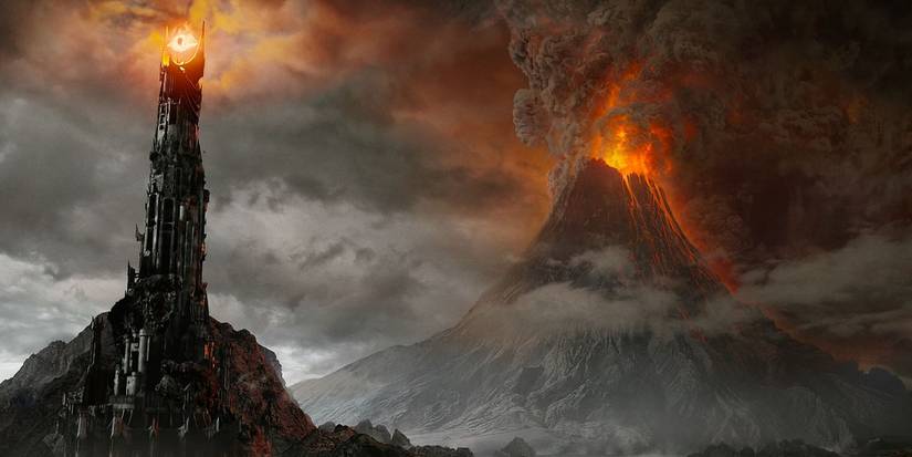 Sauron's eye looking with Mont Doom in the background
