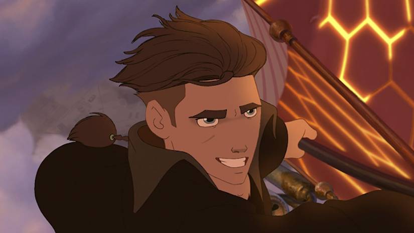 Jim Hawkins rides the wind in Treasure Planet.