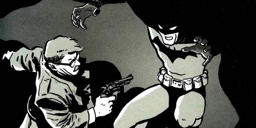 Year One comic book art features Gordon and Batman confronting each other.