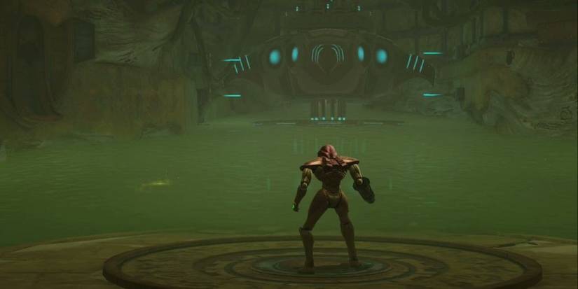 Samus faces the Hive Mecha in Metroid Prime Remastered