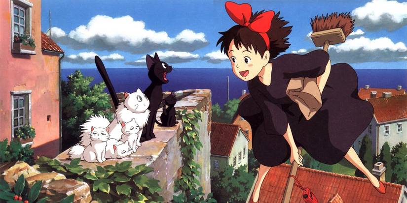Kiki sees Jiji and his family while flying on her broom.
