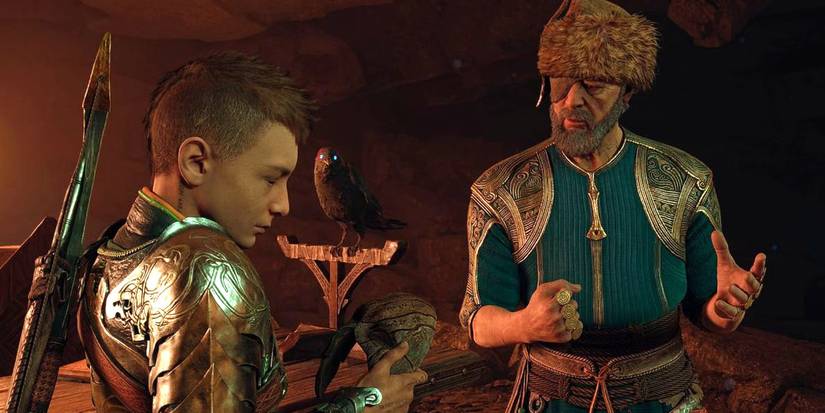 Odin and Atreus discuss the mask of creation in God of War: Ragnarok.