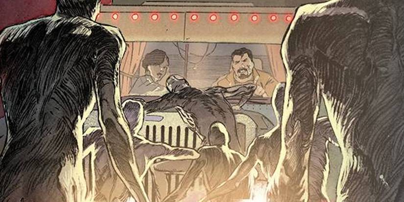 A group of faceless beings attack people in a car in Phantom Road by Image Comics