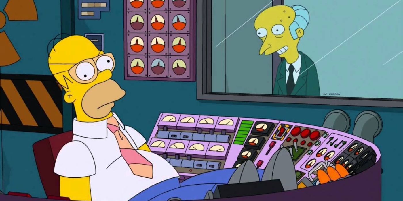 Homer Simpson durmiendo en el trabajo mientras el Sr. Burns mira