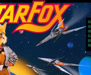 Key art for the classic Star Fox game show Fox McCloud standing in space while surrounded by ships.