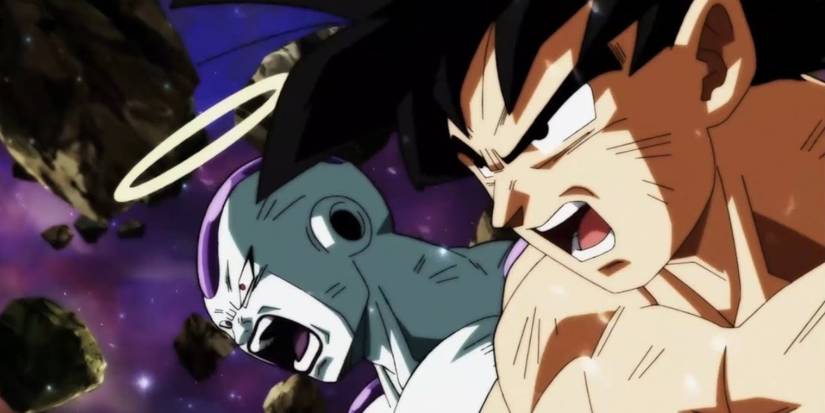 Frieza and Goku fight Jiren in Dragon Ball Super.
