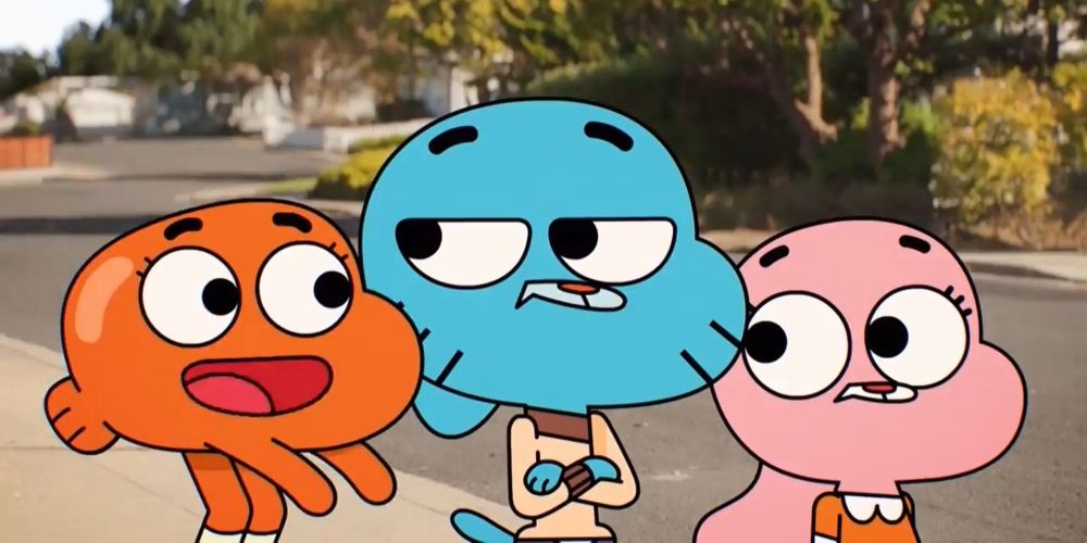 Gumball, Darwin e Anais conversando em O Incrível Mundo de Gumball