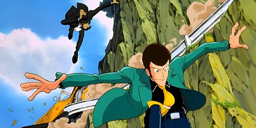 Key visual for the Lupin III anime shows Lupin jumping from a car crash.