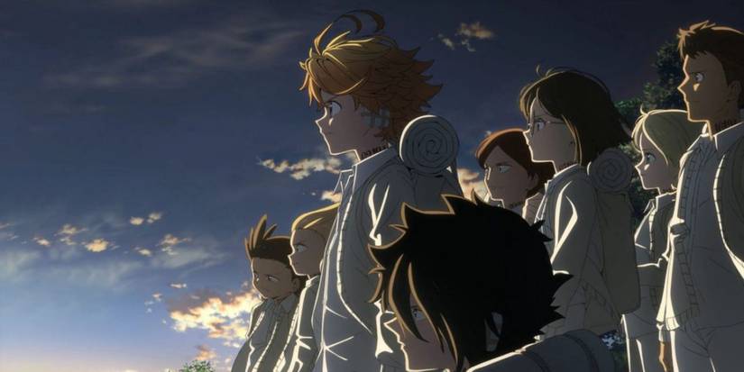 Les orphelins se tiennent devant le ciel dans The Promised Neverland