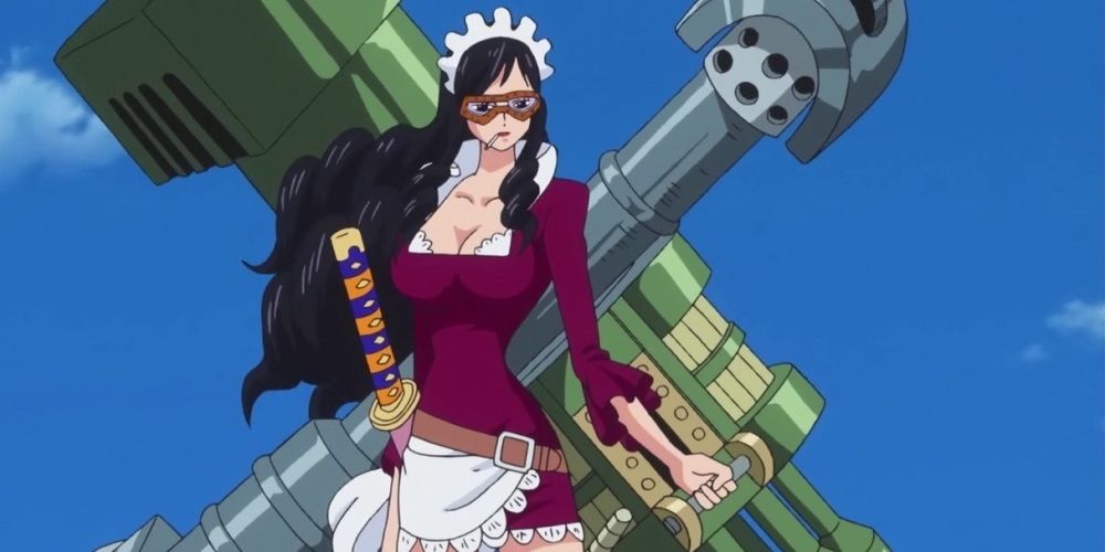 Baby 5 from One Piece is crafting multiple weapons with the Arms-Arms Fruit.