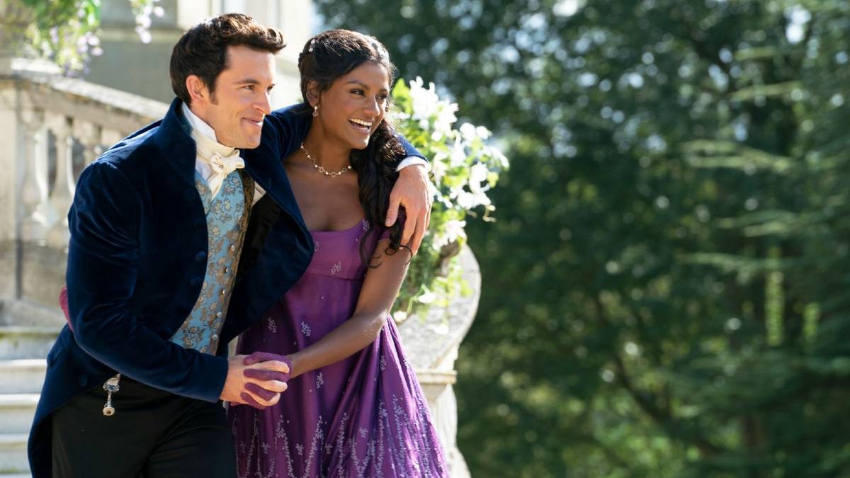 Anthony Bridgerton and Kate Bridgerton holding hands at Aubrey Hall in Bridgerton Season 2, Episode 8