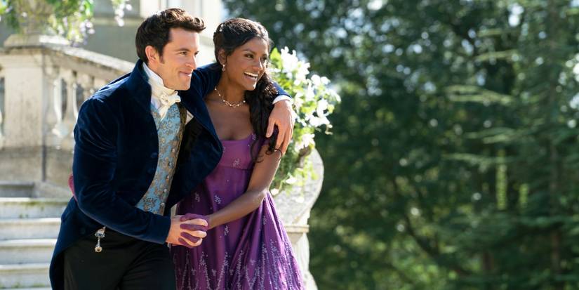 Anthony Bridgerton and Kate Bridgerton holding hands at Aubrey Hall in Bridgerton season 2, episode 8