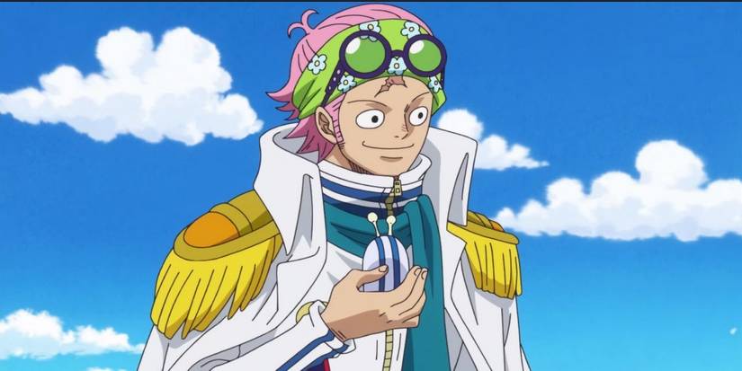Le capitaine de la marine Koby parle sur un escargot transpondeur dans l'anime One Piece.