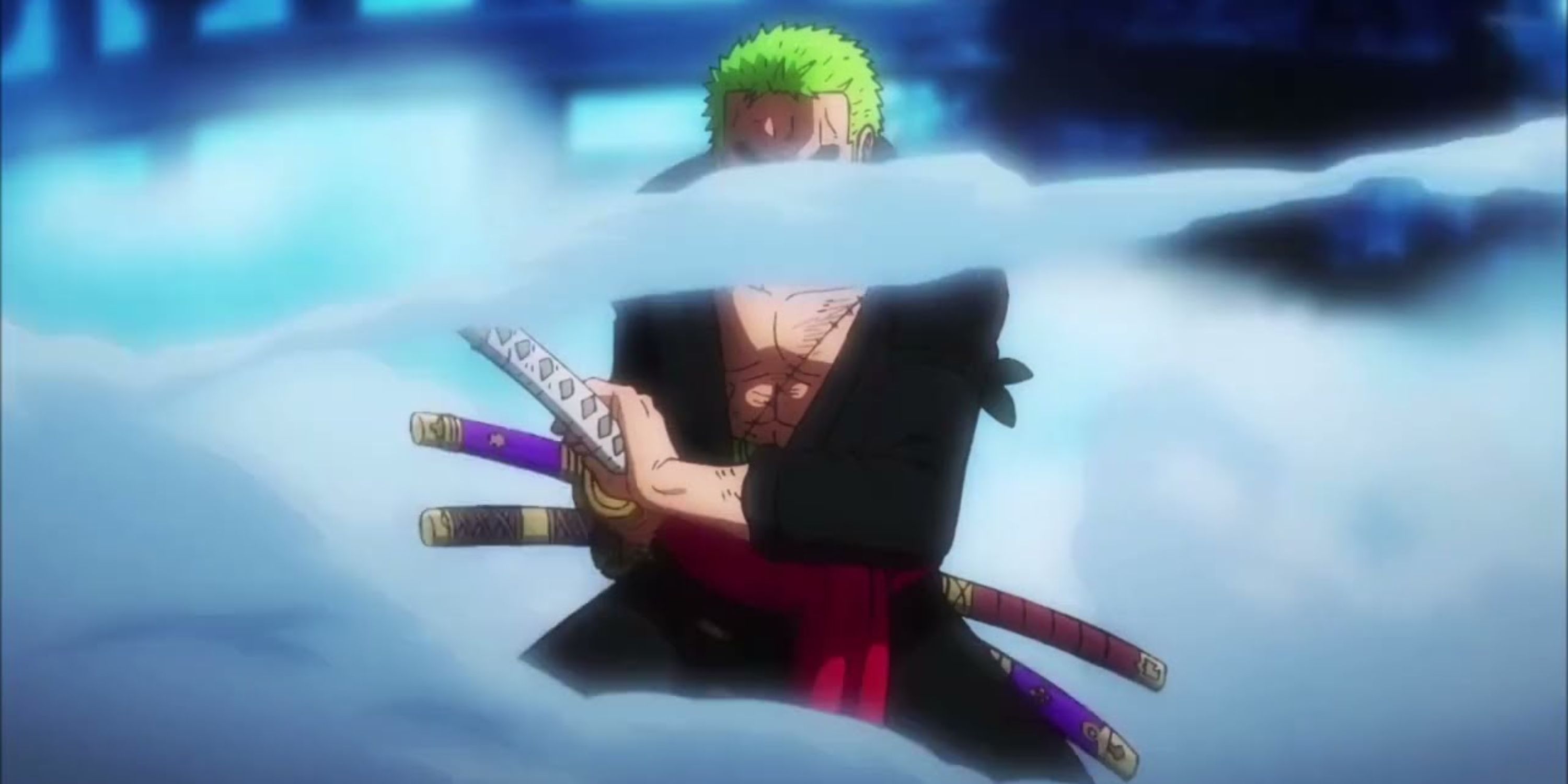 Roronoa Zoro preparing to use Lion's Song during One Piece post-timeskip