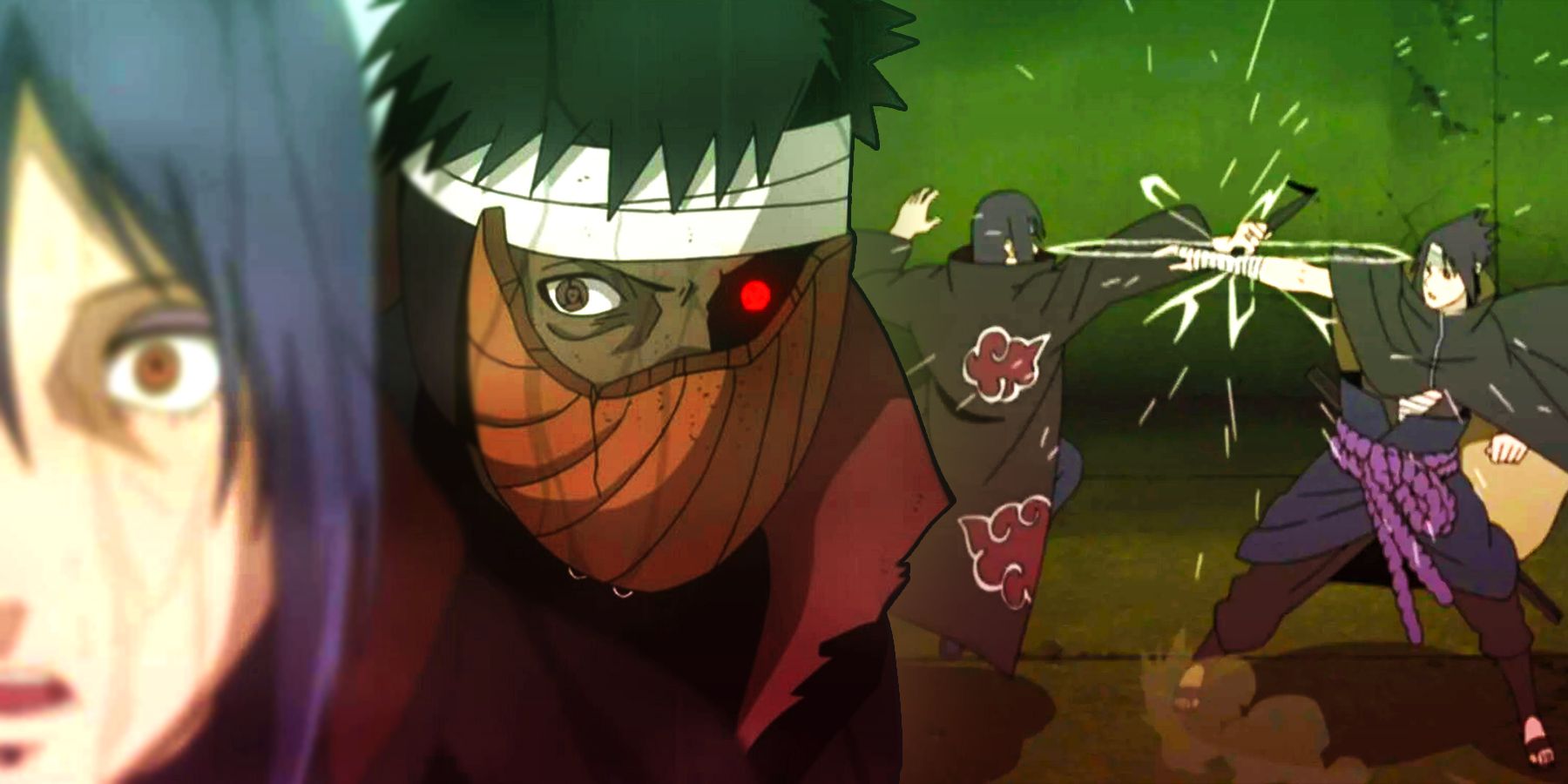 Konan fighting Madara and Itachi fighting Sasuke