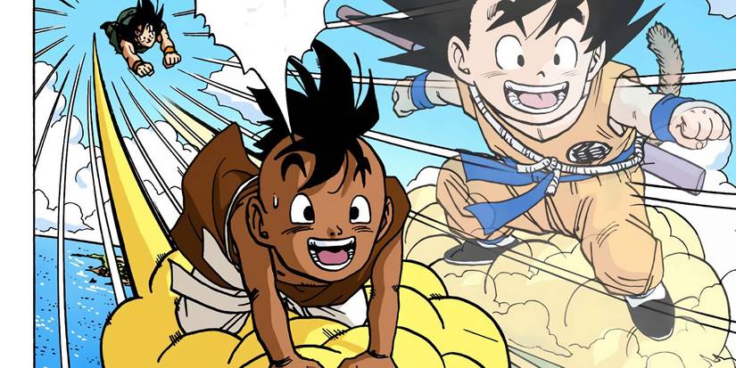 Uub flies away on the Nimbus at the end of Dragon Ball Z