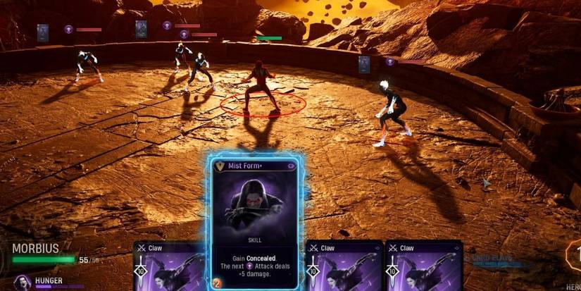 Combat screen showing Morbius' deck in Marvel's Midnight Suns