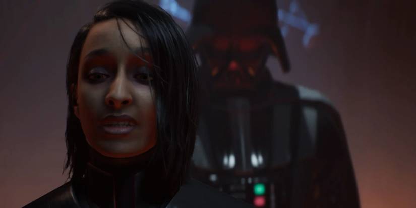 Darth Vader preparing to kill Second Sister in Star Wars Jedi: Fallen Order.