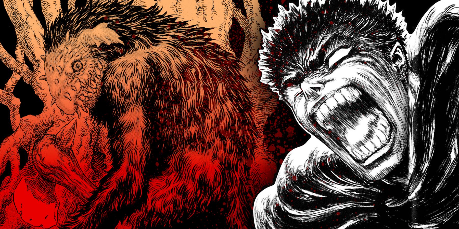 A custom image depicts troll from the Berserk manga on the left and Berserk's Guts screaming on the right.