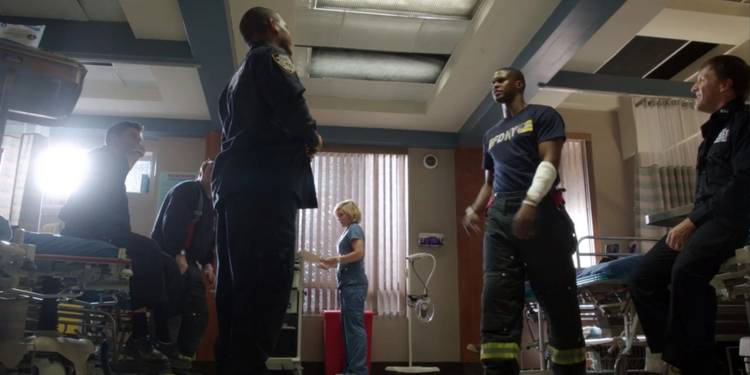Police officers and fire fighters get in a fight in the ER on Blue Bloods.