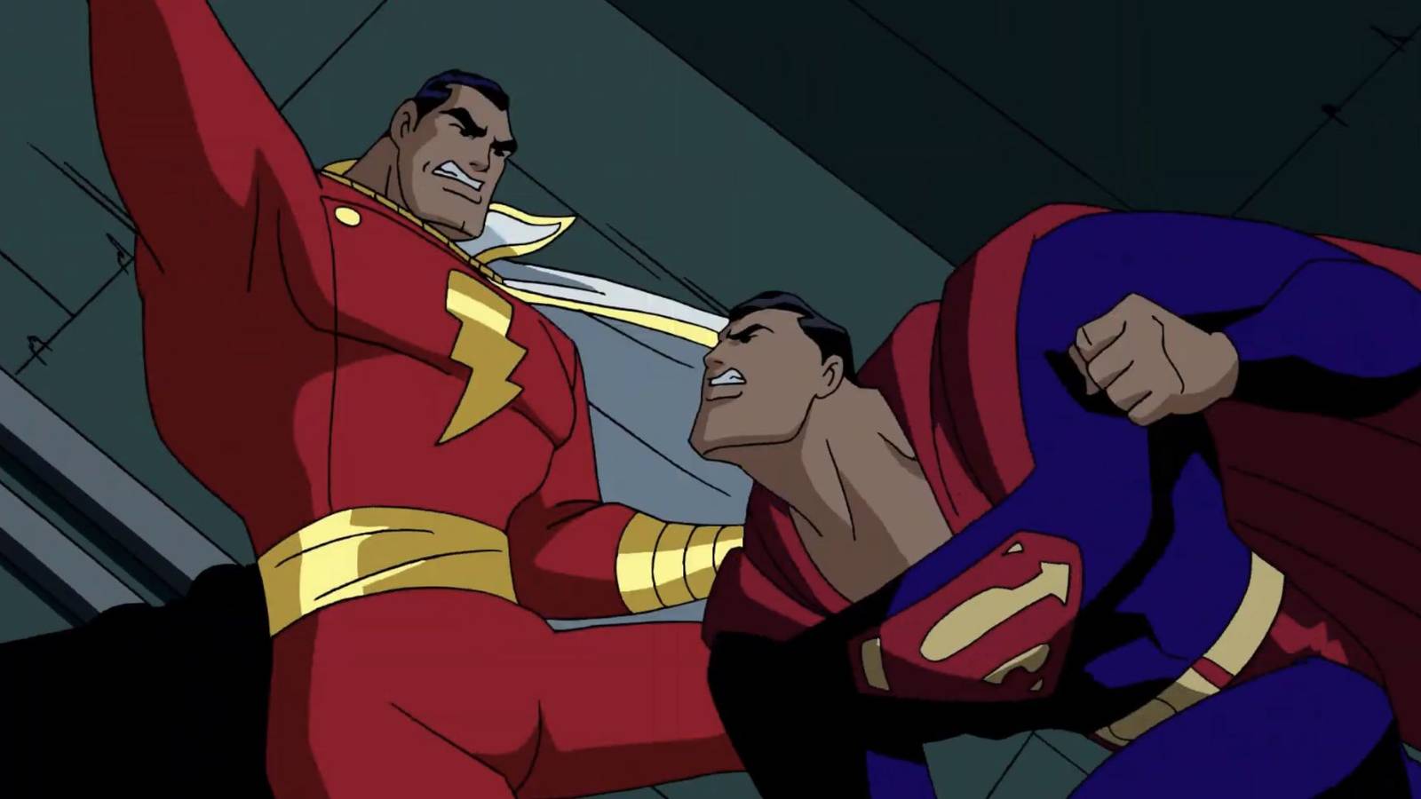 Justice League Unlimited's Epic Superman vs. Shazam Fight, image size:1600x900